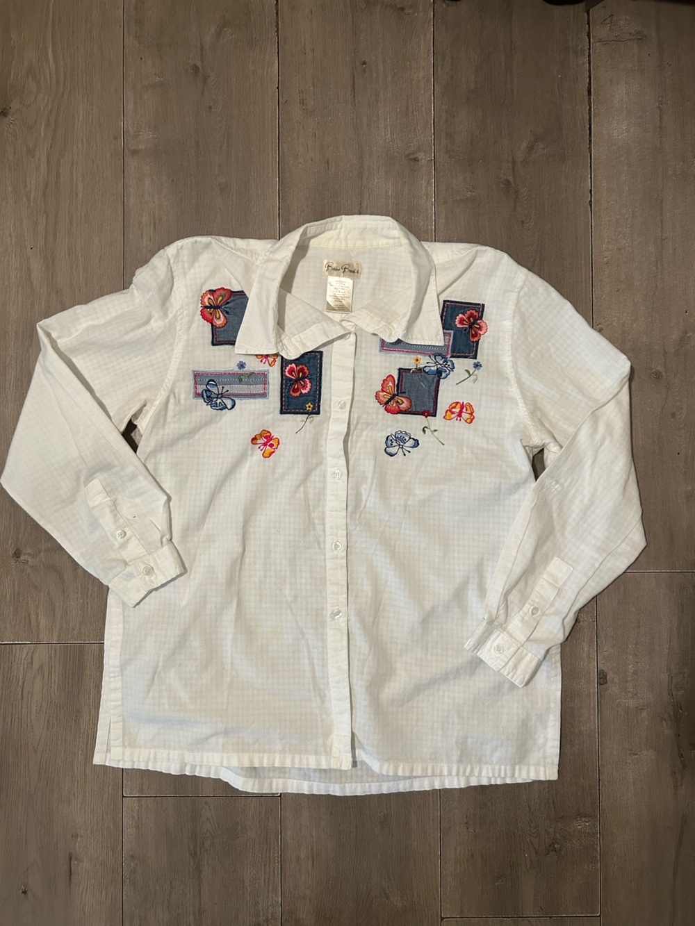Vintage 90s Bobbie Brooks Cat Embroidered Button Up Shirt Cottagecore Kitsch Top